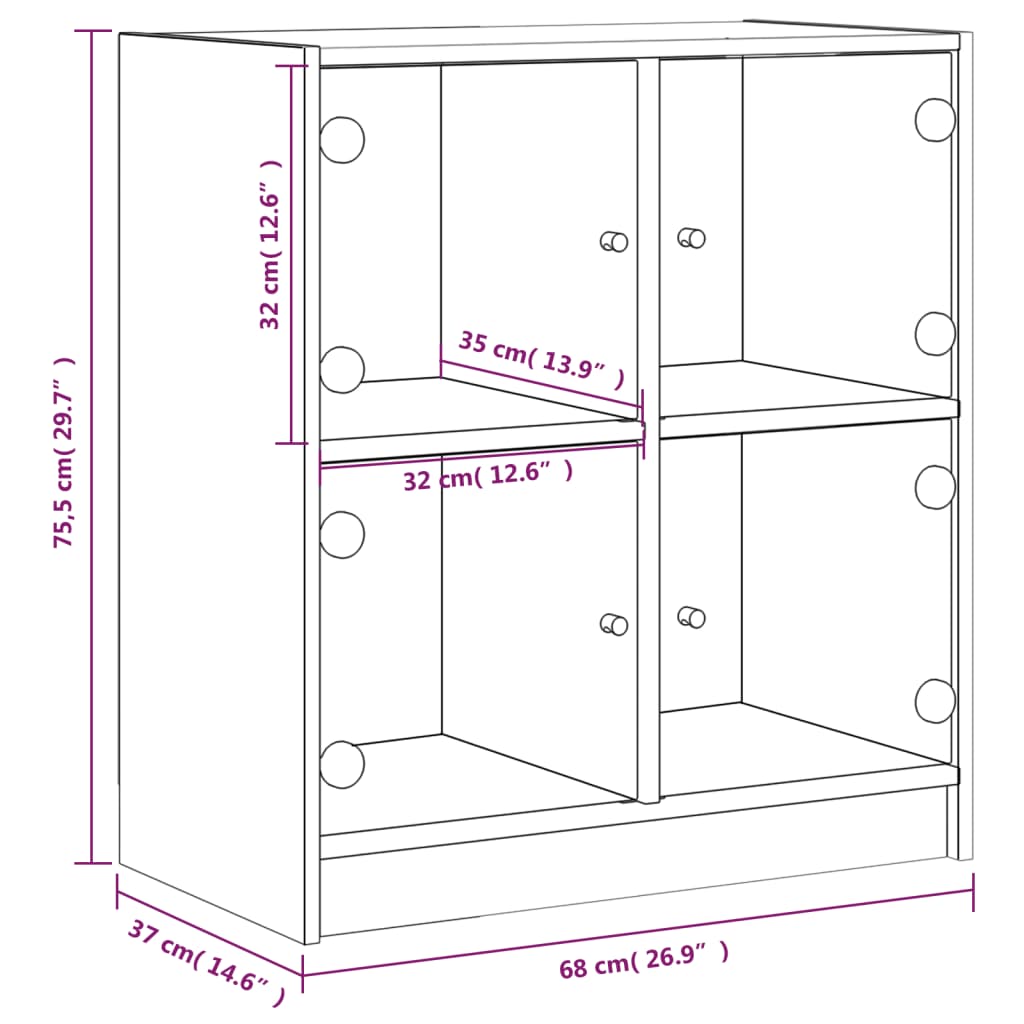 vidaXL Side Cabinet with Glass Doors Grey Sonoma 68x37x75.5 cm