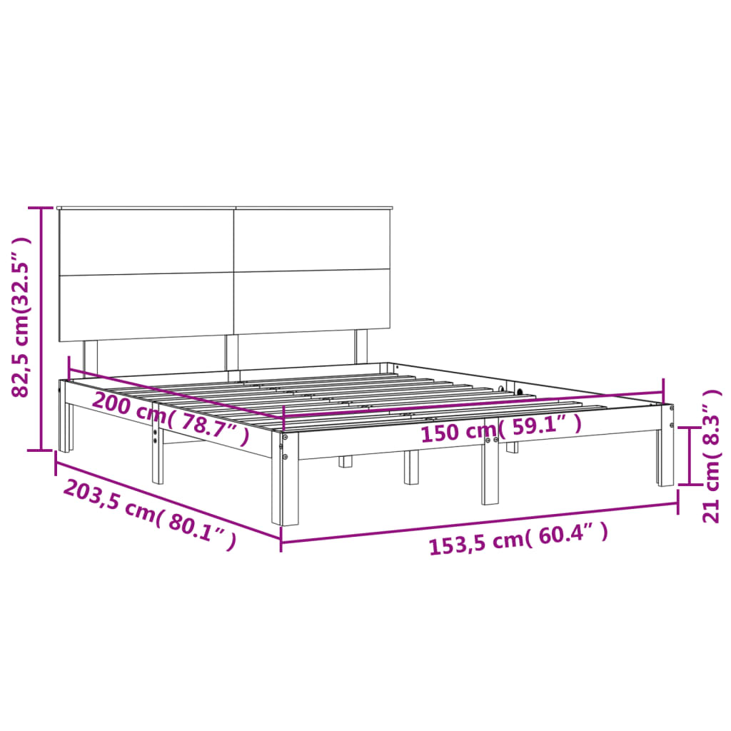 vidaXL Bed Frame without Mattress White King Size Solid Wood Pine