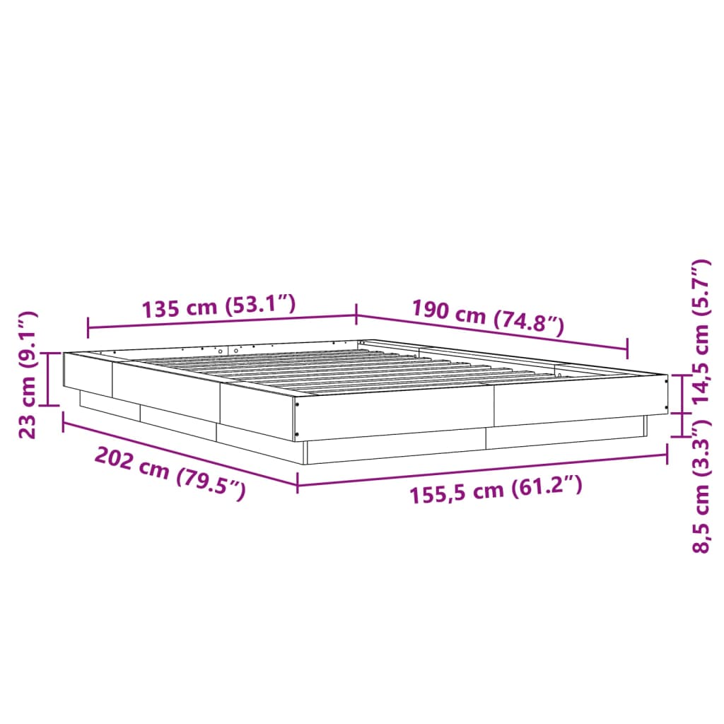 vidaXL Bed Frame with LED Lights without Mattress White 135x190 cm Double