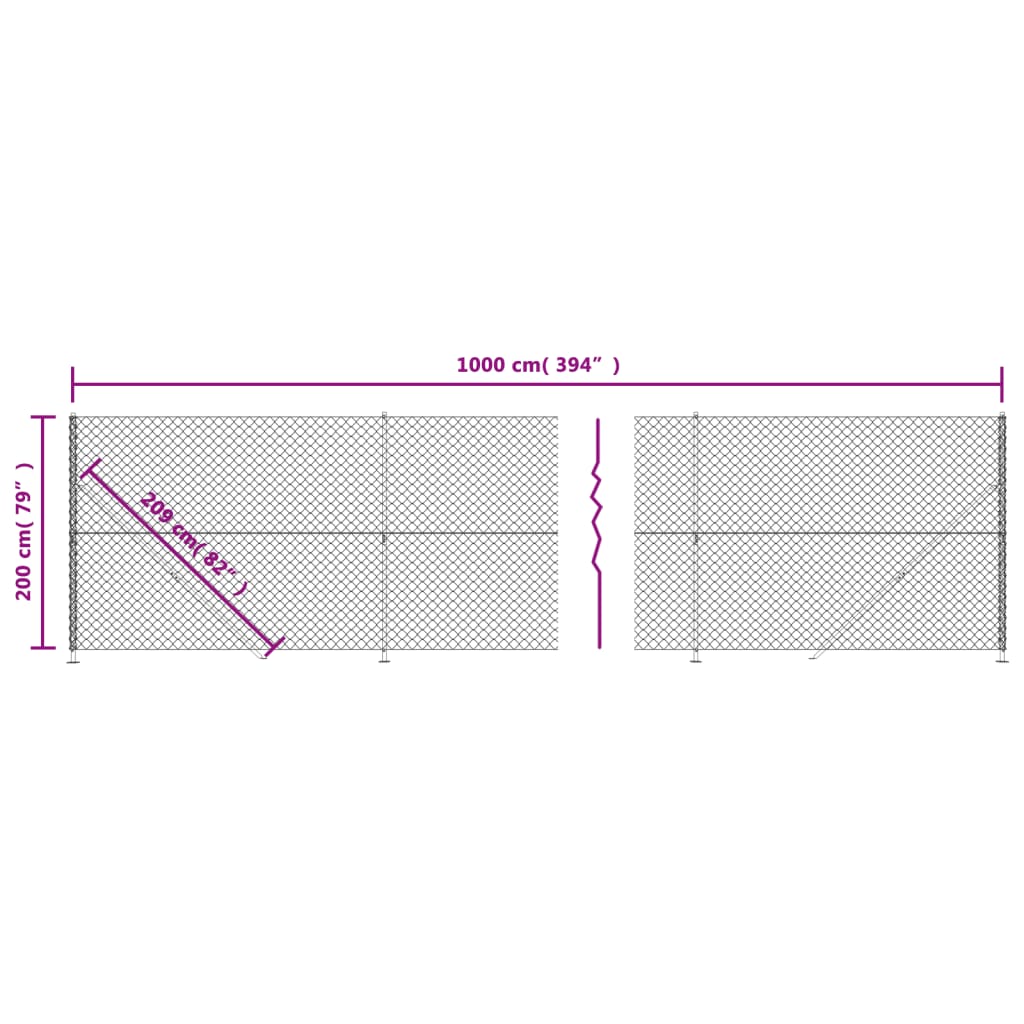 vidaXL Chain Link Fence with Flange Silver 2x10 m