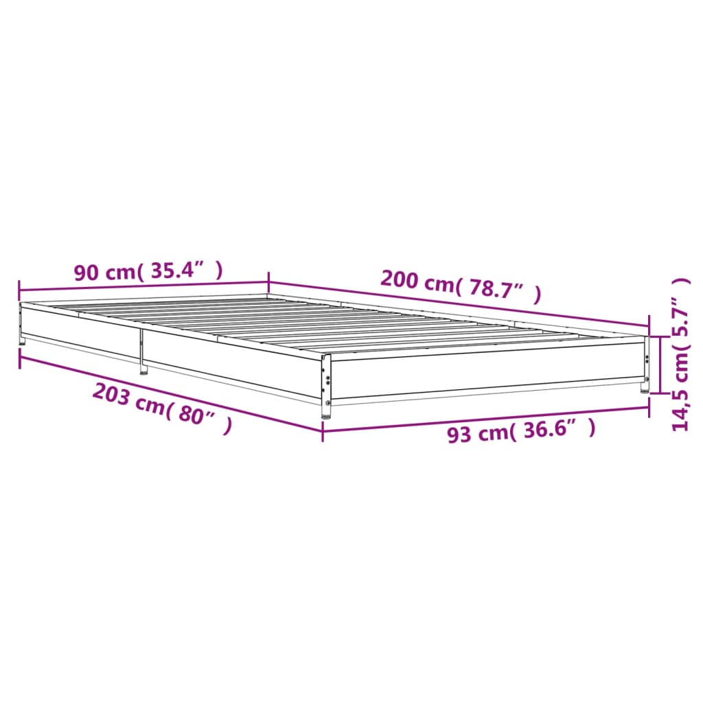 vidaXL Bed Frame without Mattress Sonoma Oak 90x200 cm