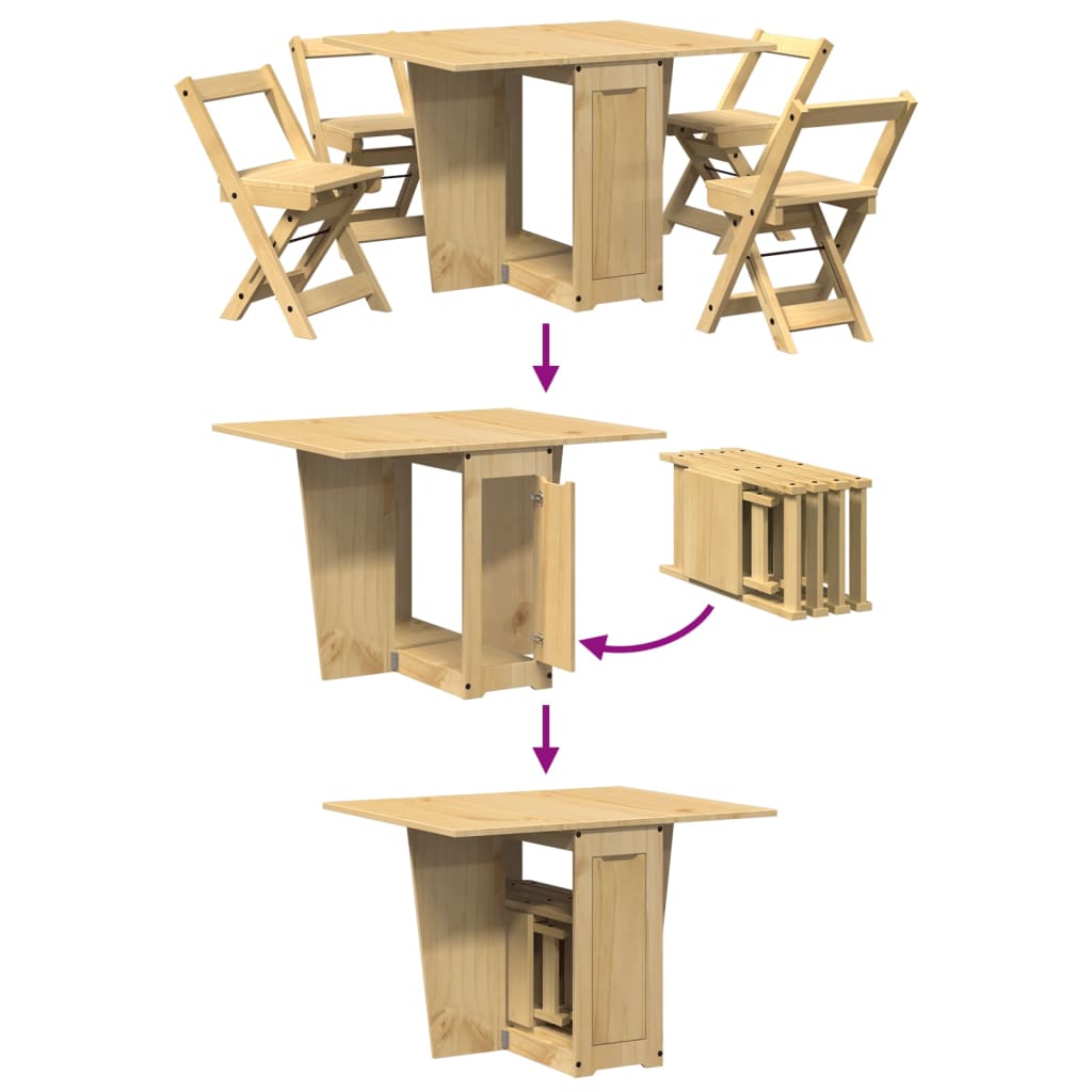 vidaXL 5 Piece Butterfly Dining Set Corona Foldable Wax Brown Pinewood