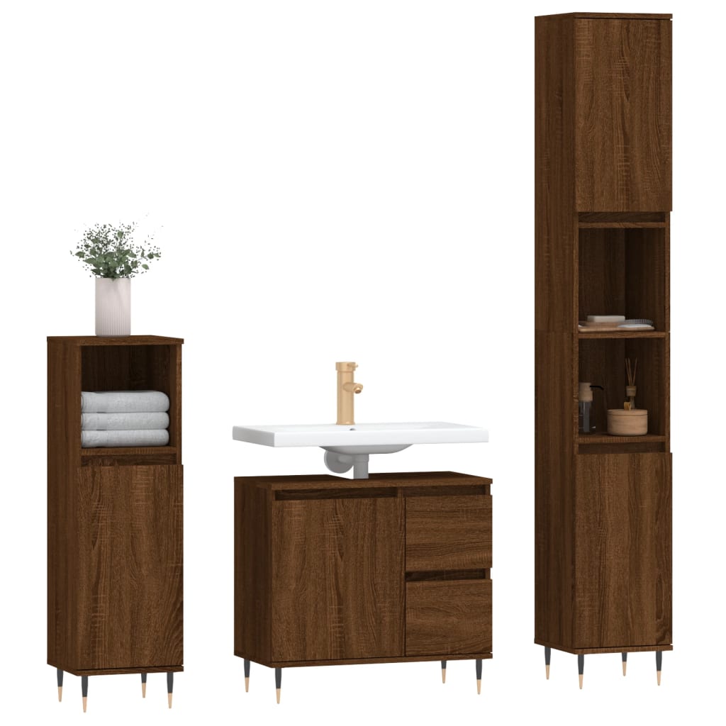 vidaXL 3 Piece Bathroom Furniture Set Brown Oak Engineered Wood