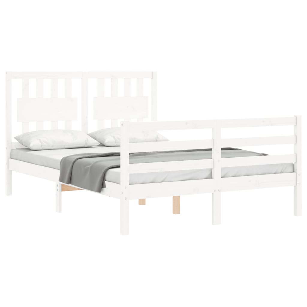 vidaXL Bed Frame without Mattress White Double Solid Wood