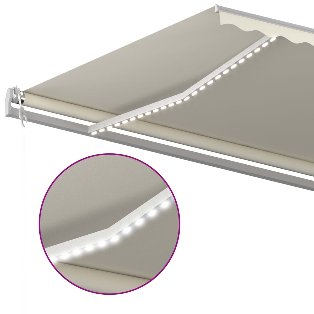 vidaXL Manual Retractable Awning with LED 5x3 m Cream