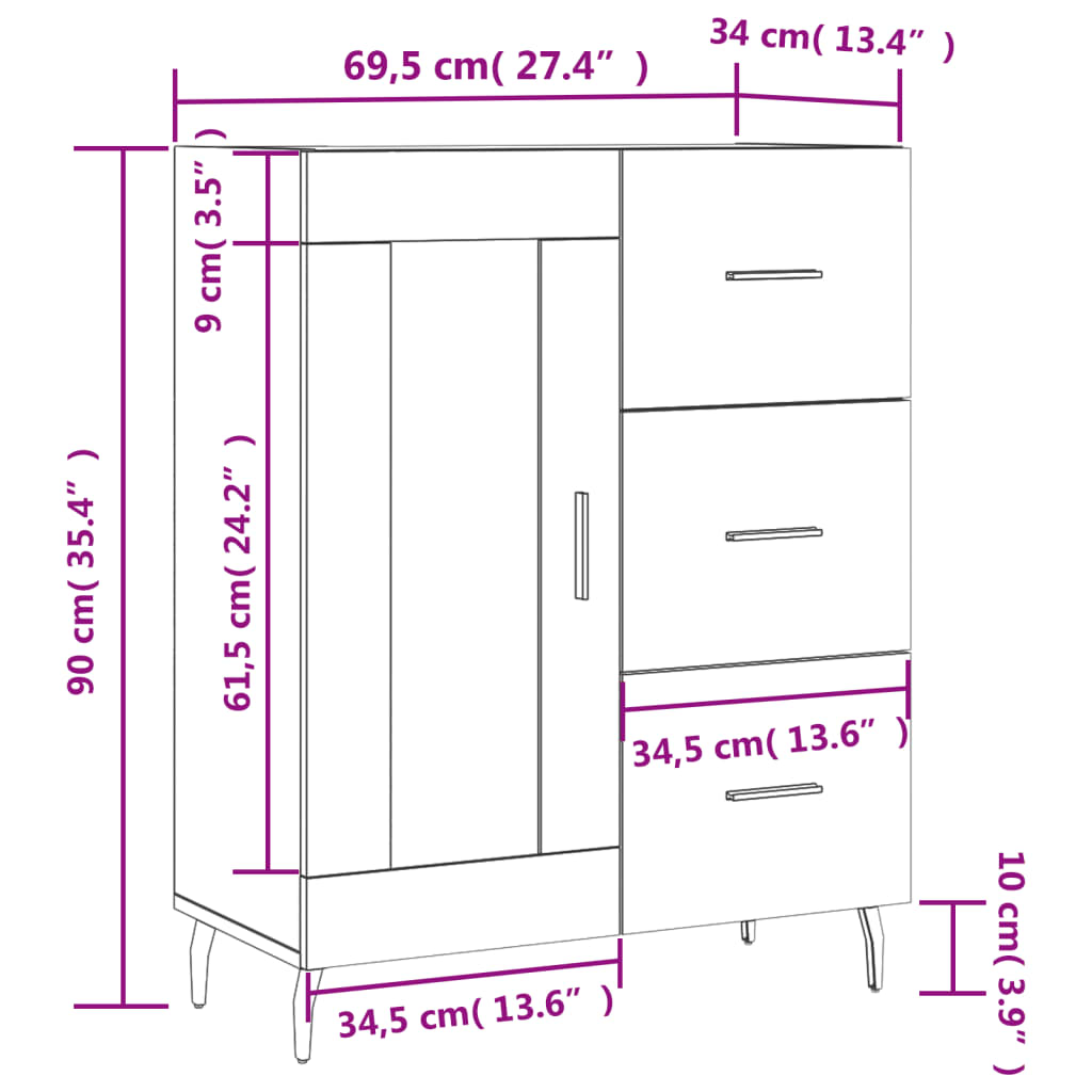 vidaXL Sideboard Brown Oak 69.5x34x90 cm Engineered Wood