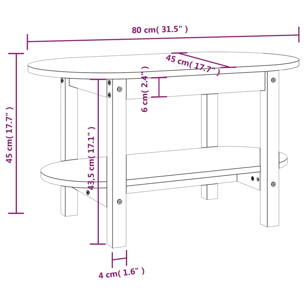 vidaXL Coffee Table 80x45x45 cm Solid Wood Pine