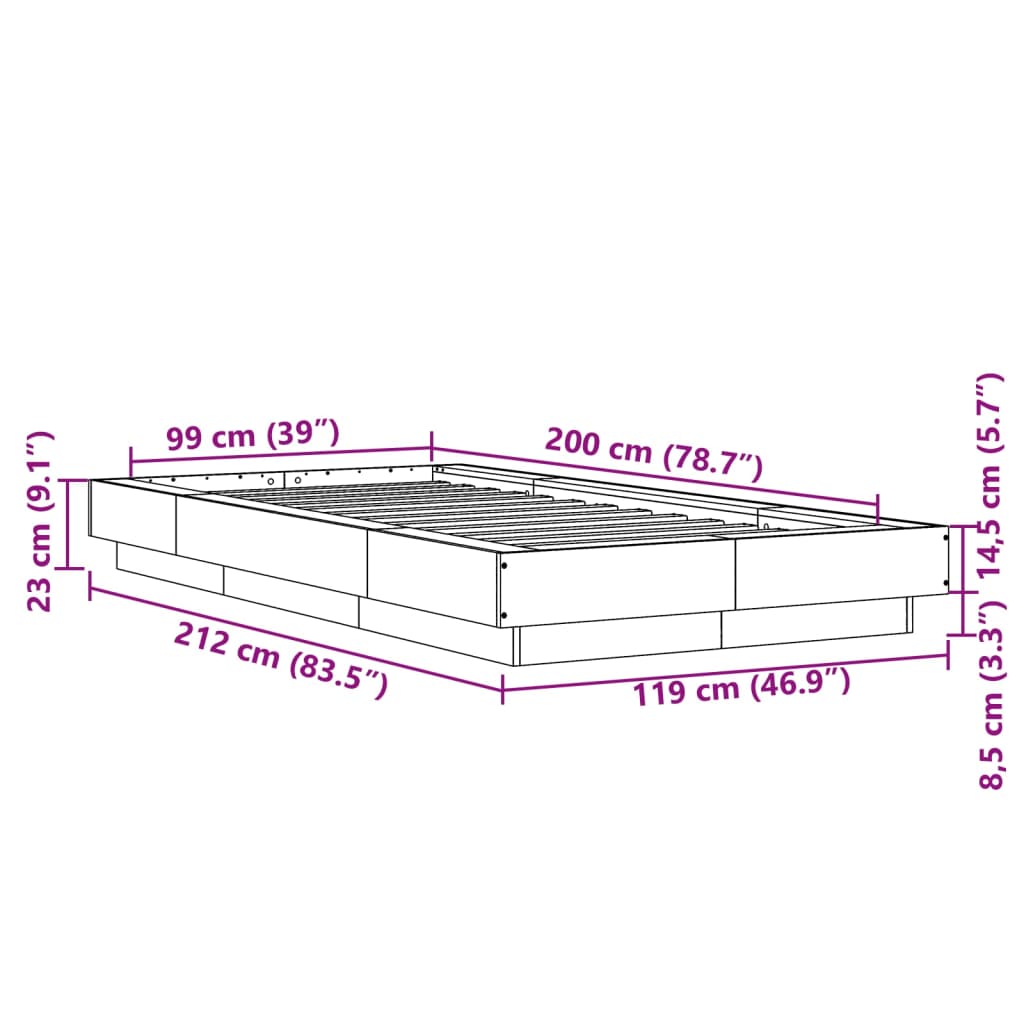 vidaXL Bed Frame without Mattress Black 100x200 cm