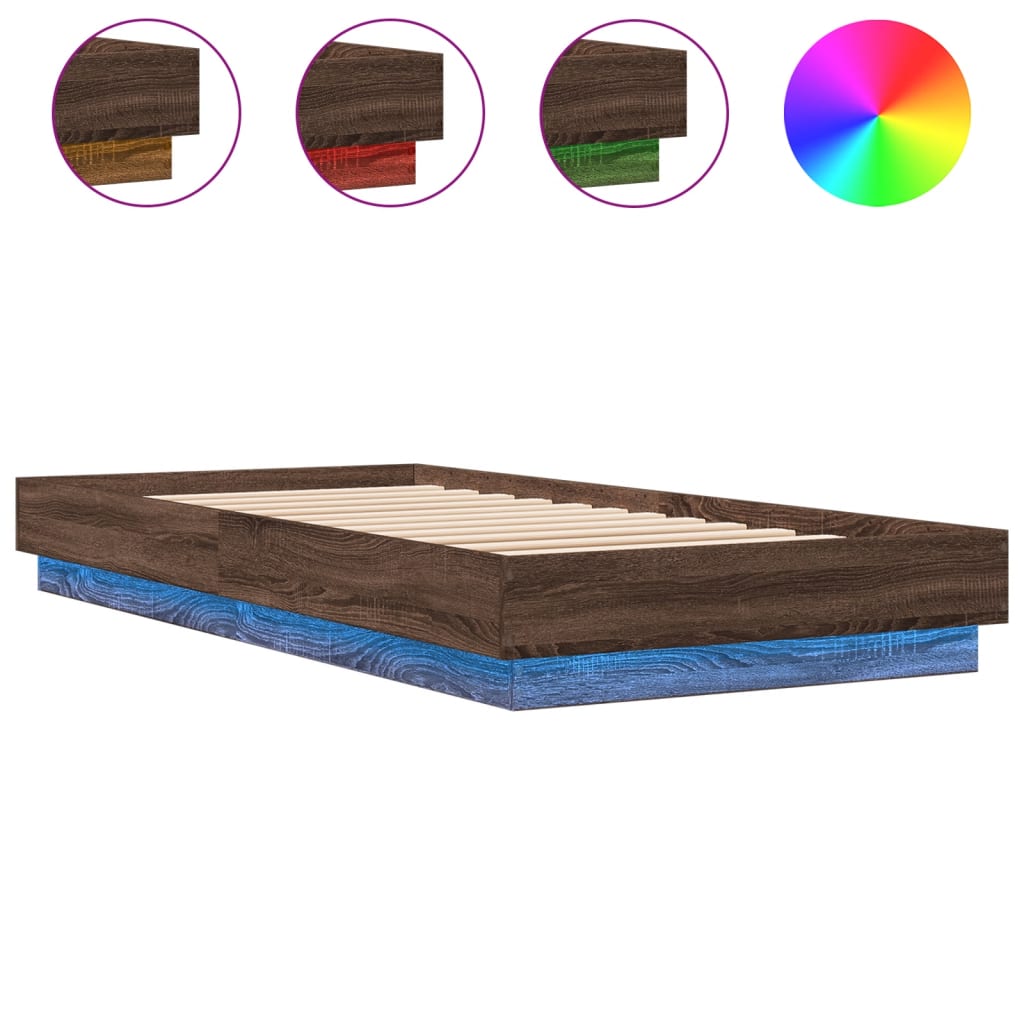 vidaXL Bed Frame without Mattress with LED Lights Brown Oak 90x200 cm