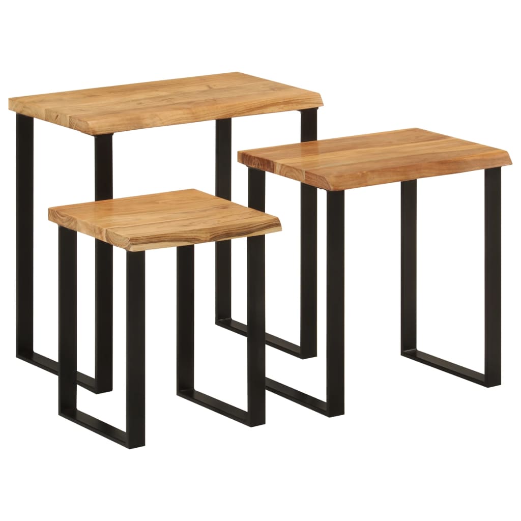 vidaXL Nesting Tables 3 pcs with Live Edge Solid Wood Acacia