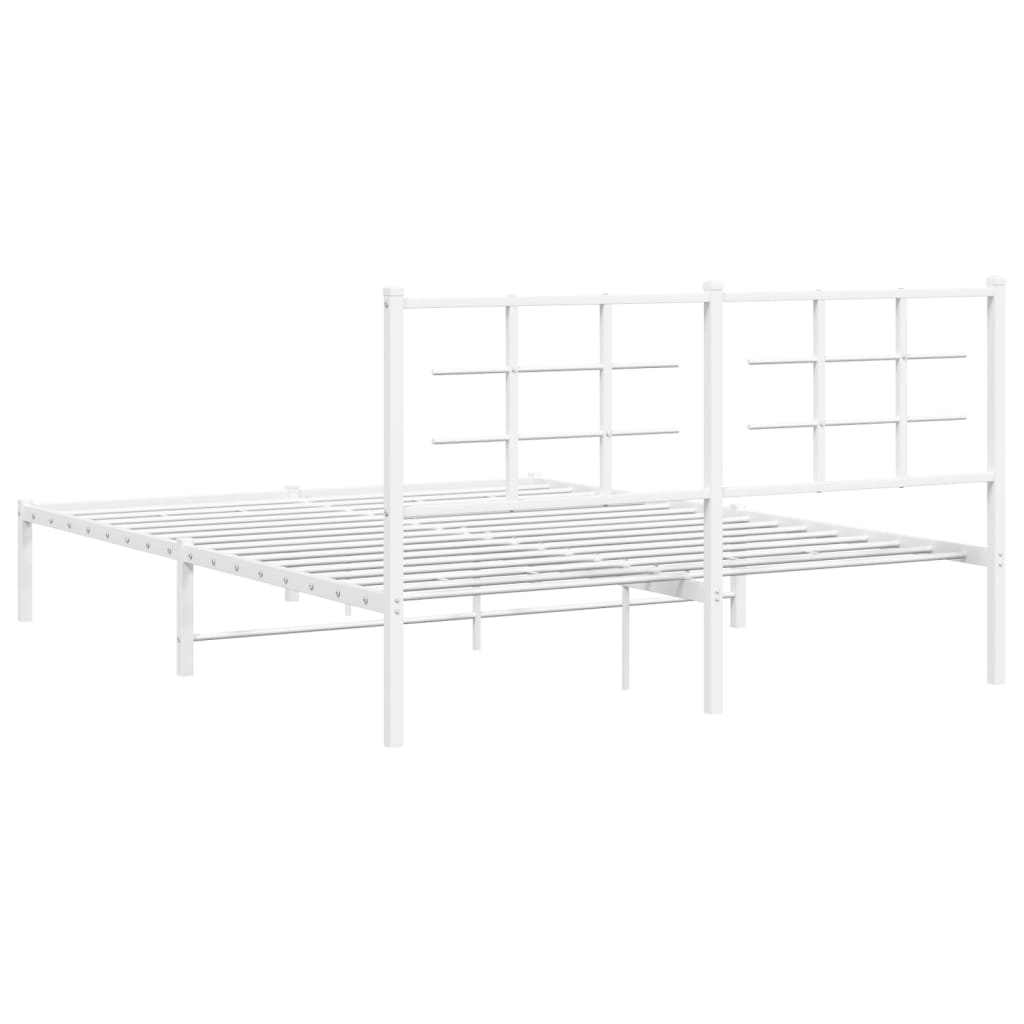 vidaXL Metal Bed Frame without Mattress with Headboard White 160x200 cm