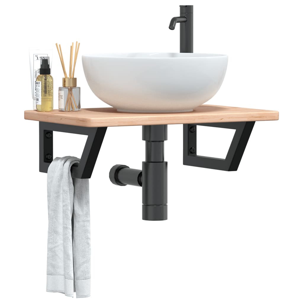 vidaXL Basin Shelf Wall Mounted Steel and Solid Wood Oak