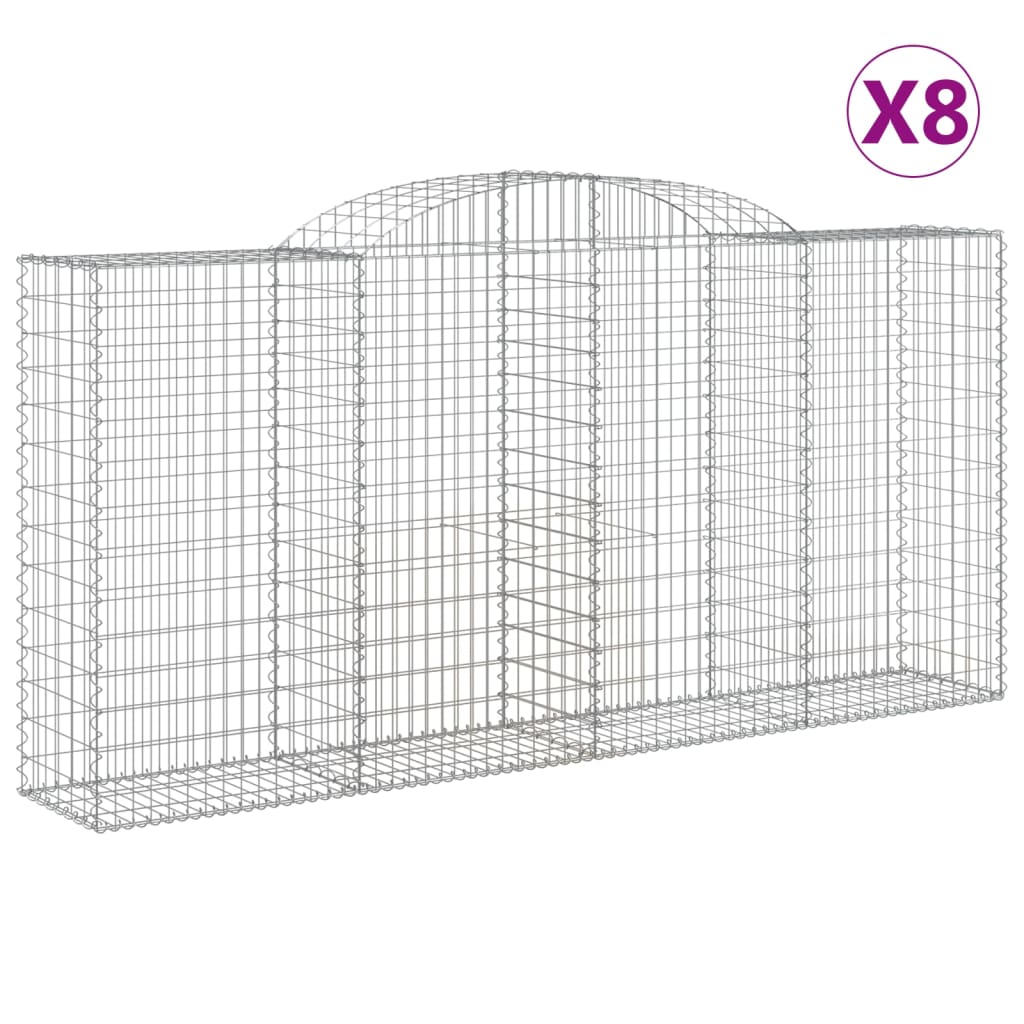 vidaXL Arched Gabion Baskets 8 pcs 300x50x140/160 cm Galvanised Iron