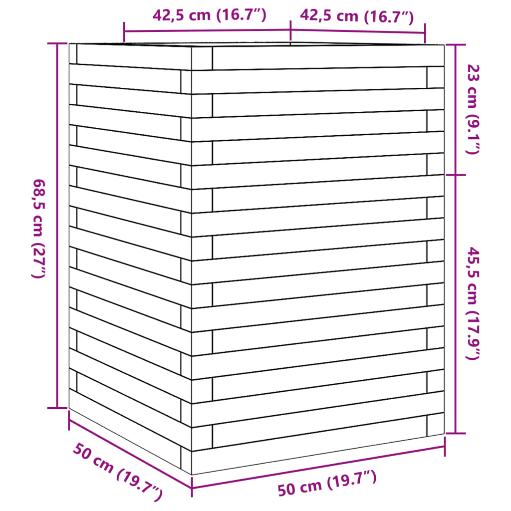 vidaXL Garden Planter 50x50x68.5 cm Impregnated Wood Pine