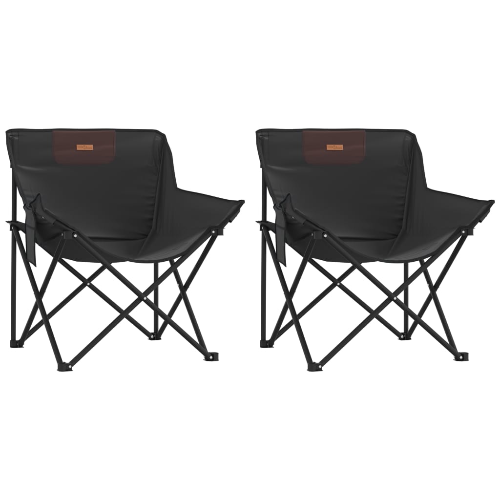 vidaXL Camping Chairs with Pocket Foldable 2 pcs Black