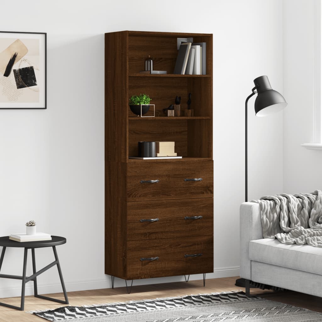 vidaXL Highboard Brown Oak 69.5x34x180 cm Engineered Wood