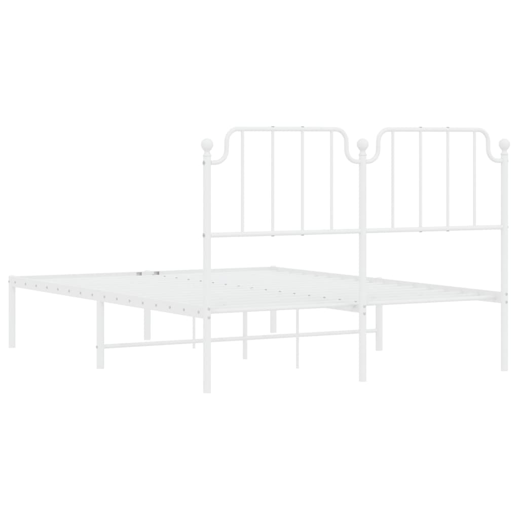 vidaXL Metal Bed Frame without Mattress with Headboard White 140x190 cm