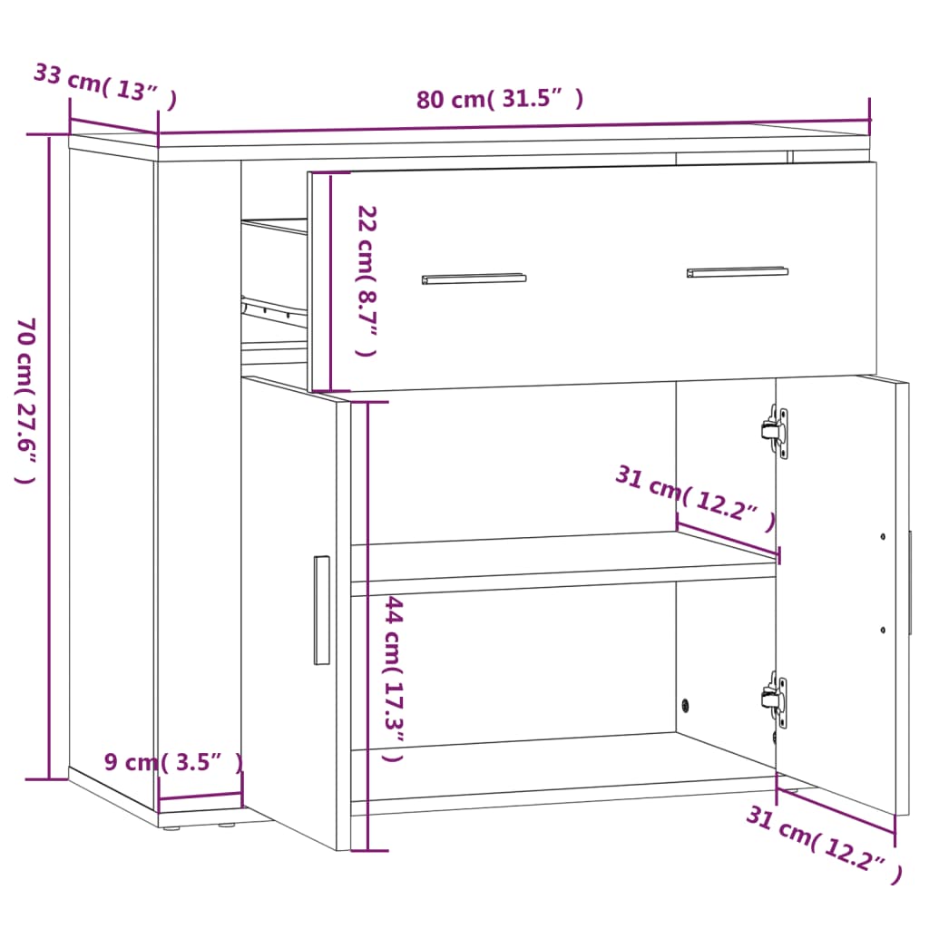 vidaXL Sideboard Concrete Grey 80x33x70 cm Engineered Wood