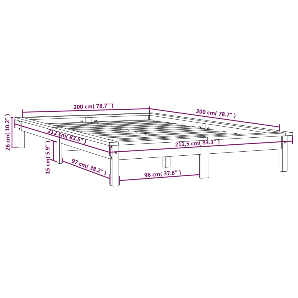 vidaXL Bed Frame without Mattress White 200x200 cm Solid Wood