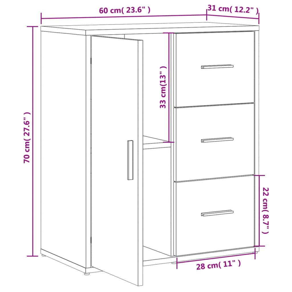 vidaXL Sideboard White 60x31x70 cm Engineered Wood