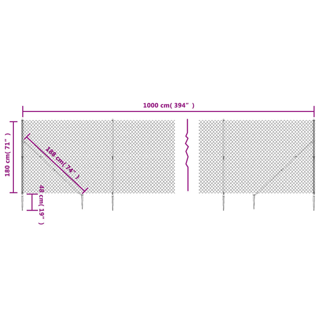 vidaXL Chain Link Fence with Spike Anchors Anthracite 1.8x10 m