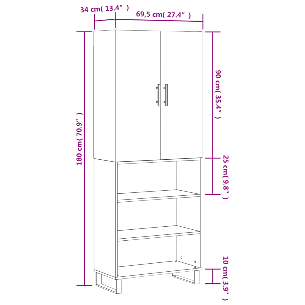 vidaXL Highboard Smoked Oak 69.5x34x180 cm Engineered Wood