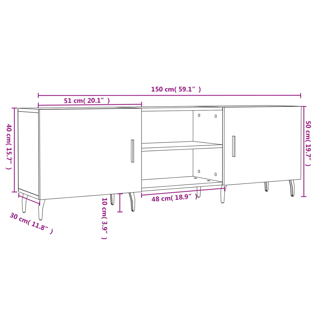 vidaXL TV Cabinet High Gloss White 150x30x50 cm Engineered Wood