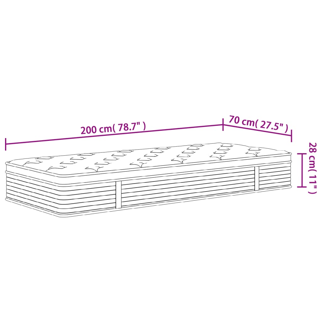 vidaXL Pocket Spring Mattress Medium Plus 70x200 cm