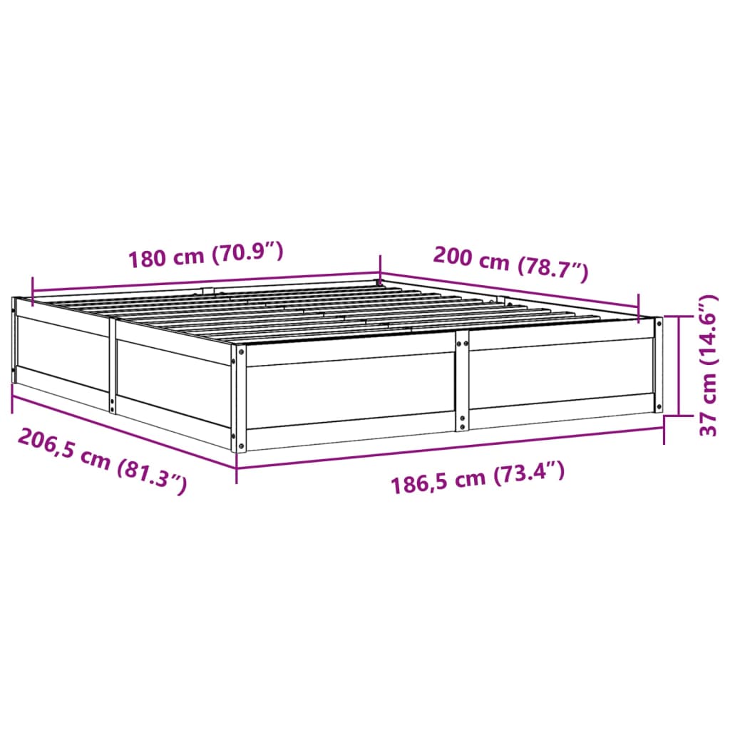 vidaXL Bed Frame without Mattress Wax Brown 180x200 cm Super King Solid Wood Pine