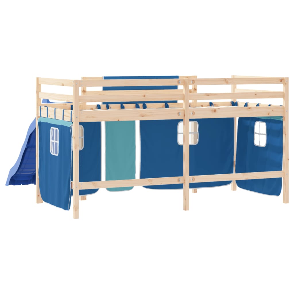 vidaXL Kids' Loft Bed with Curtains without Mattress Blue 90x190 cm Single