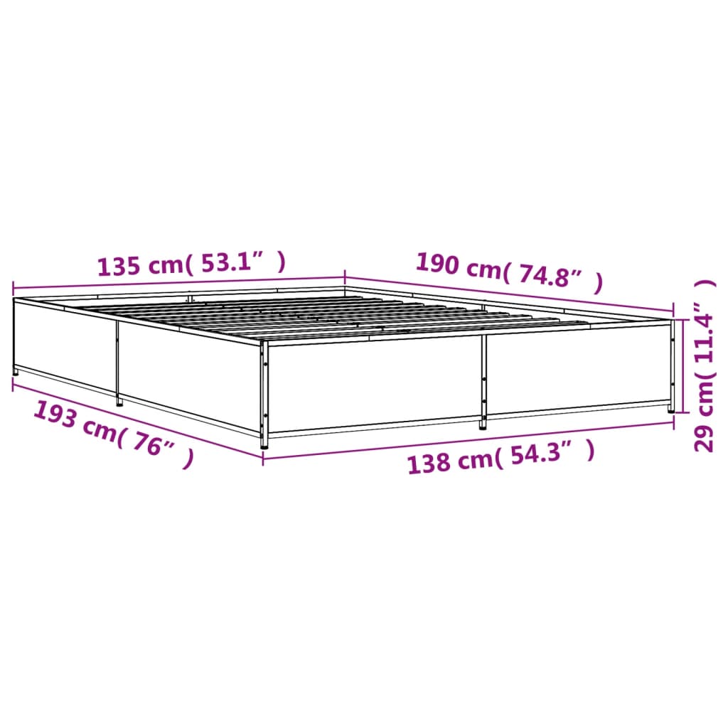 vidaXL Bed Frame without Mattress Sonoma Oak 135x190 cm Double