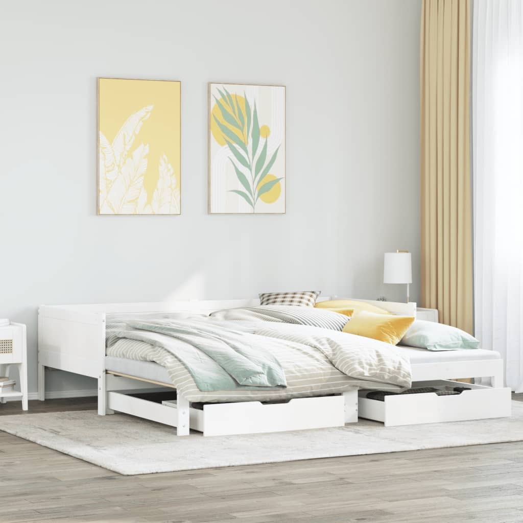 vidaXL Daybed with Trundle and Drawers without Mattress White 80x200 cm