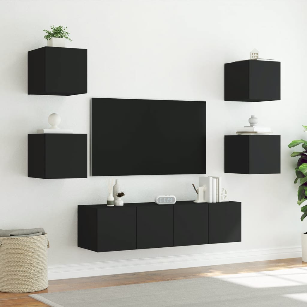 vidaXL 6 Piece TV Wall Units with LED Black Engineered Wood