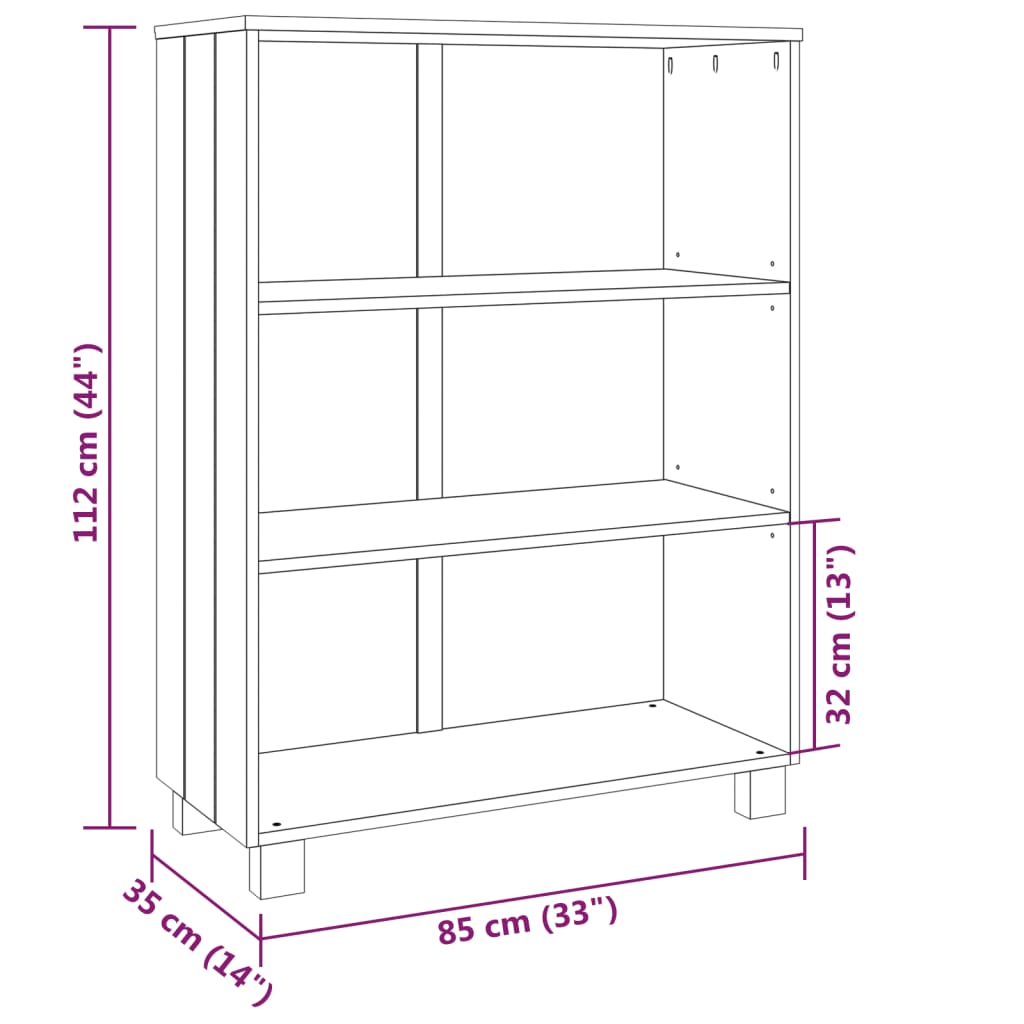 vidaXL Book Cabinet HAMAR Light Grey 85x35x112 cm Solid Wood Pine