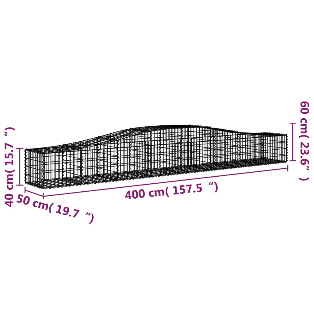 vidaXL Arched Gabion Basket 400x50x40/60 cm Galvanised Iron