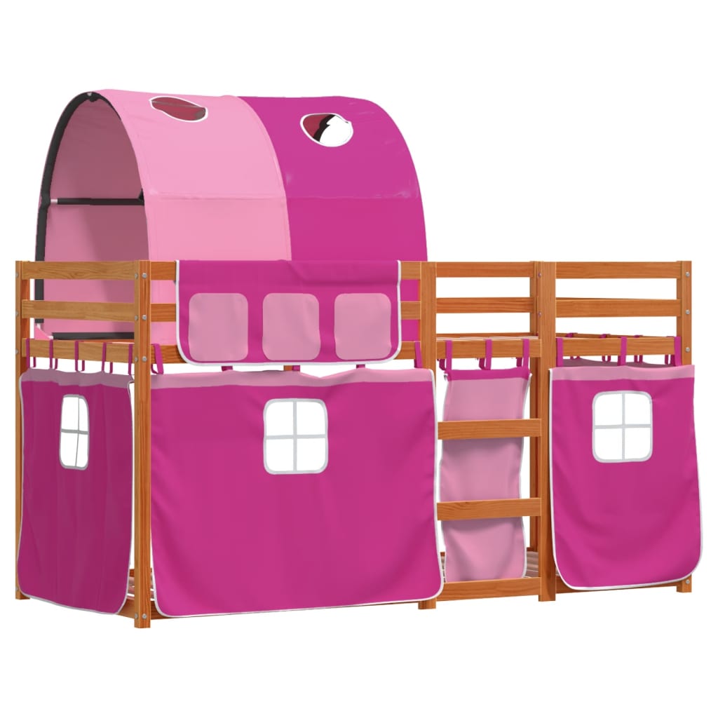 vidaXL Bunk Bed with Curtains Pink 80x200 cm Solid Wood Pine