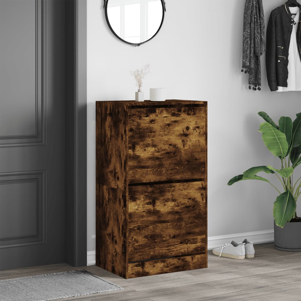 vidaXL Shoe Cabinet with 2 Flip-Drawers Smoked Oak 60x42x108 cm