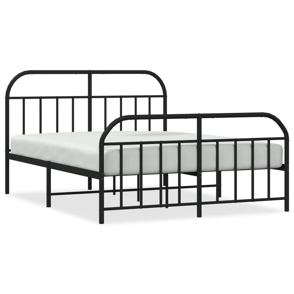 vidaXL Metal Bed Frame without Mattress with Footboard Black 135x190 cm Double