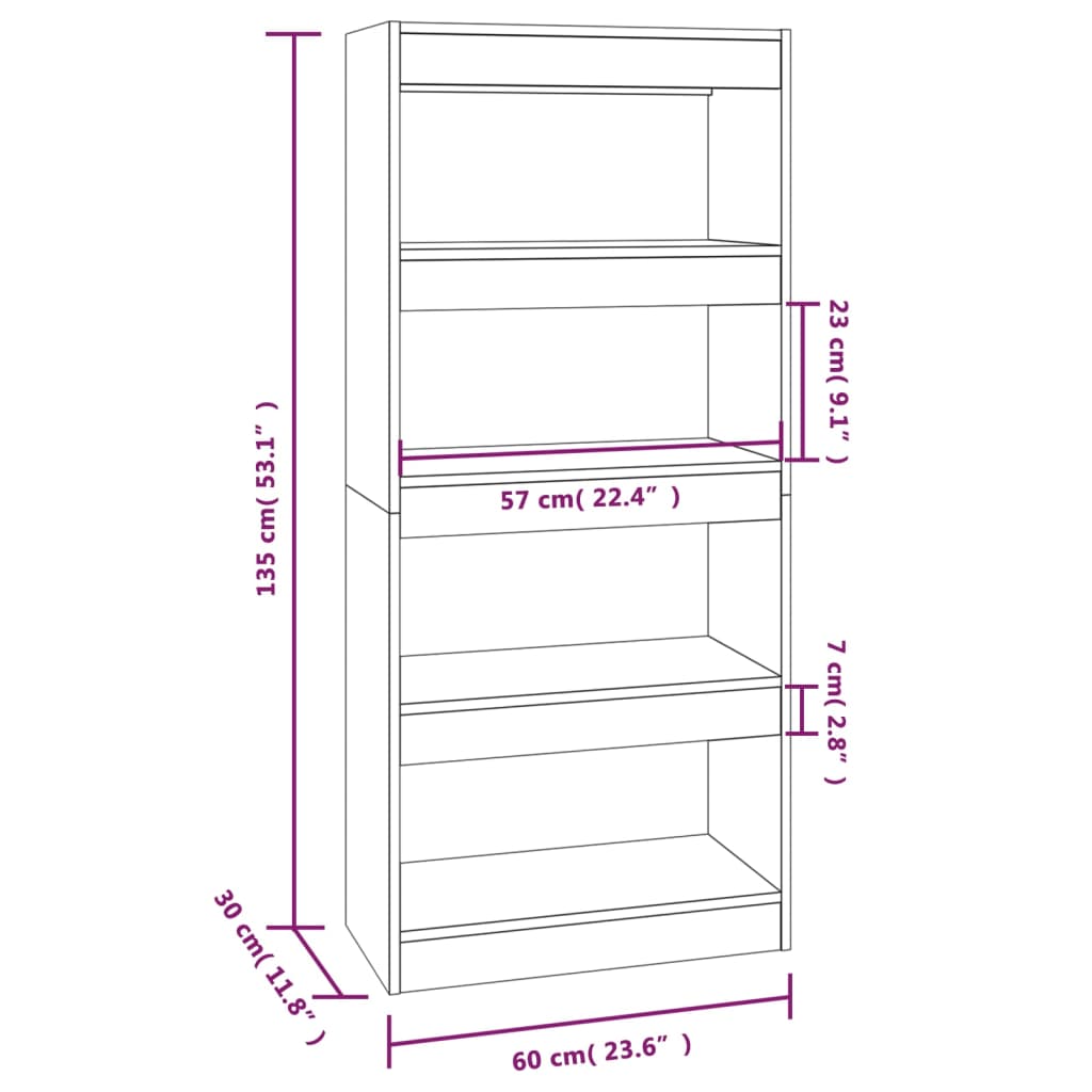 vidaXL Book Cabinet/Room Divider Sonoma Oak 60x30x135 cm Engineered Wood