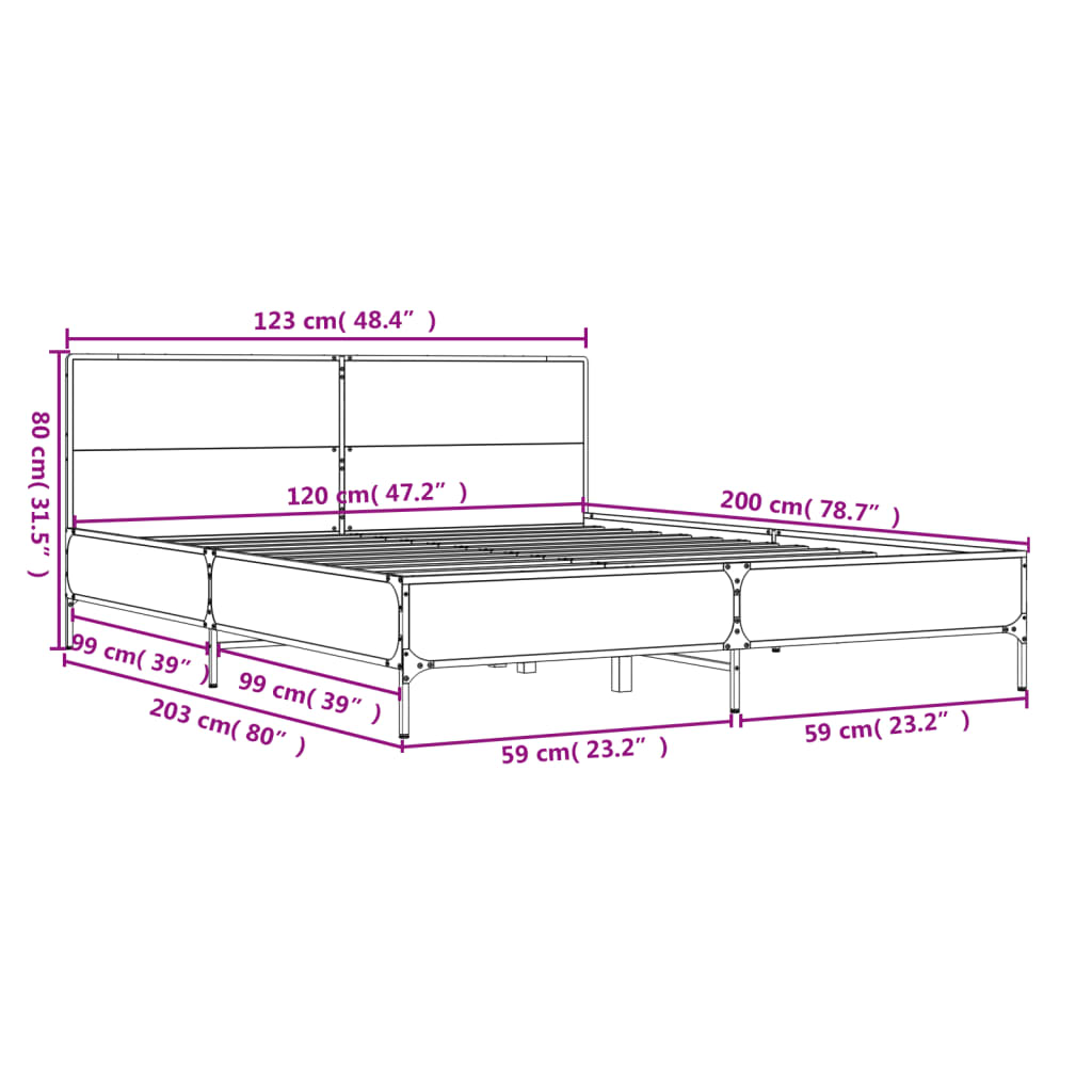 vidaXL Bed Frame without Mattress Brown Oak 120x200 cm