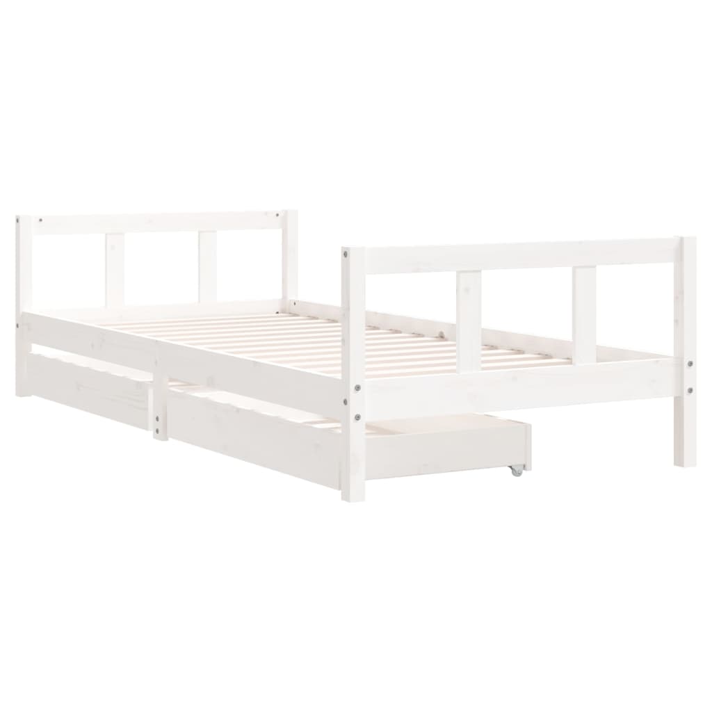 vidaXL Kids Bed Frame with Drawers White 90x200 cm Solid Wood Pine