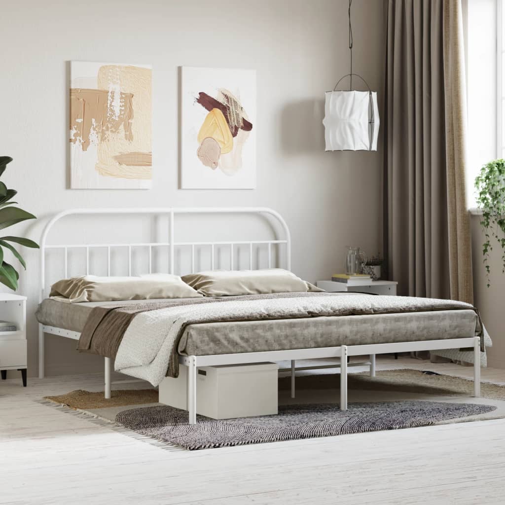 vidaXL Metal Bed Frame without Mattress with Headboard White 183x213 cm