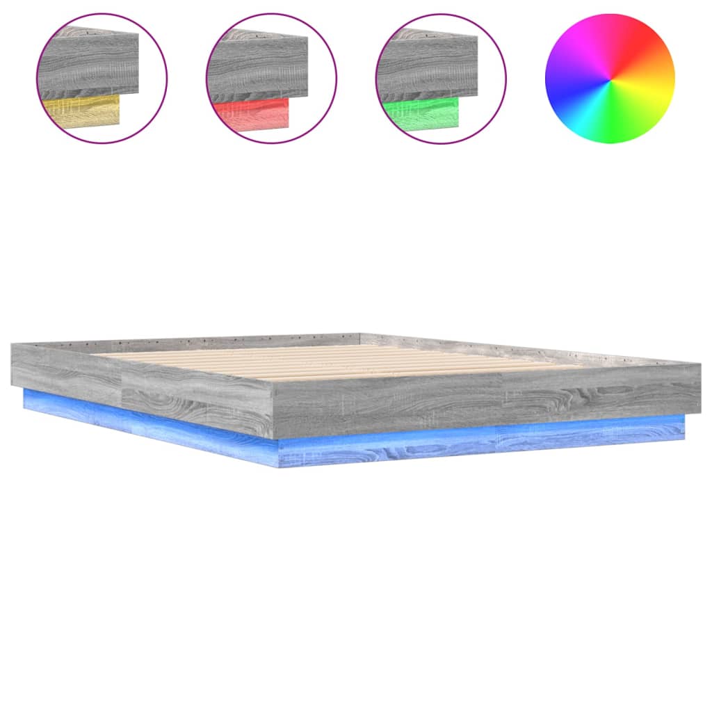 vidaXL Bed Frame with LED without Mattress Grey Sonoma 120x200 cm