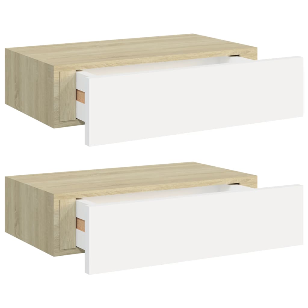 vidaXL Wall Drawer Shelves 2 pcs Oak and White 40x23.5x10cm MDF