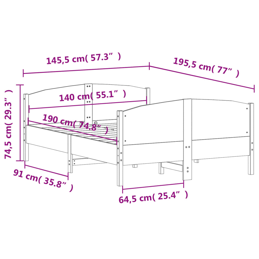 vidaXL Bed Frame without Mattress 140x190 cm Solid Wood Pine