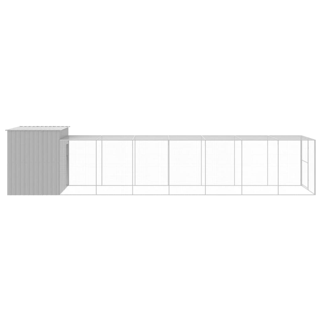 vidaXL Dog House with Run Light Grey 214x865x181 cm Galvanised Steel