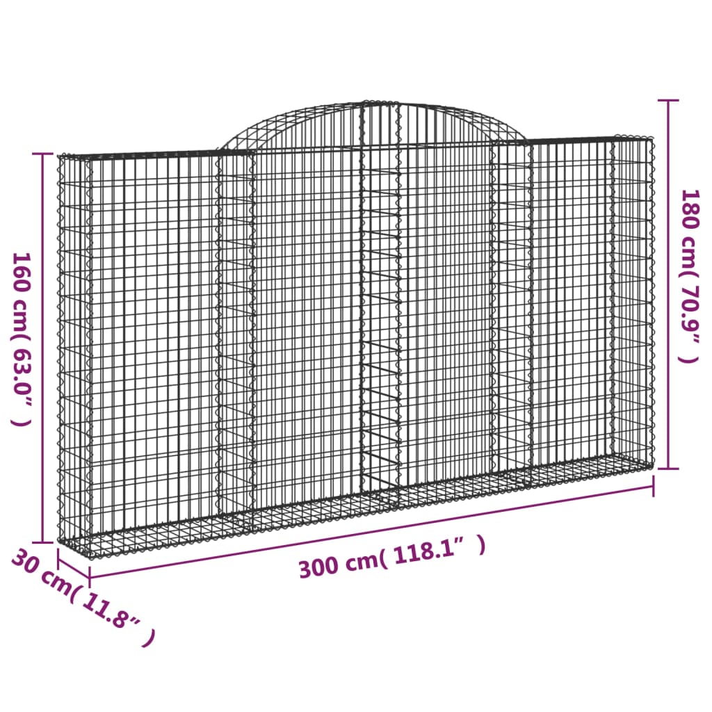 vidaXL Arched Gabion Baskets 5 pcs 300x30x160/180 cm Galvanised Iron