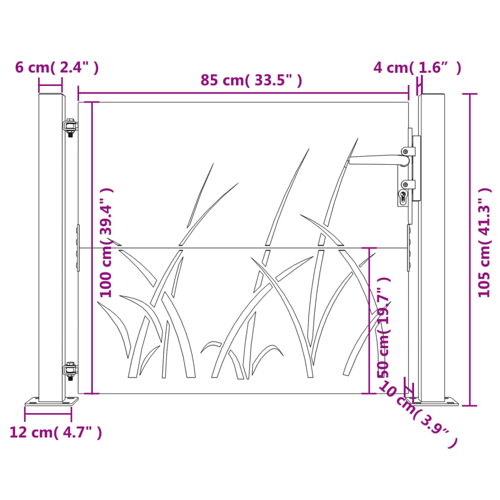 vidaXL Garden Gate 105x105 cm Corten Steel Grass Design