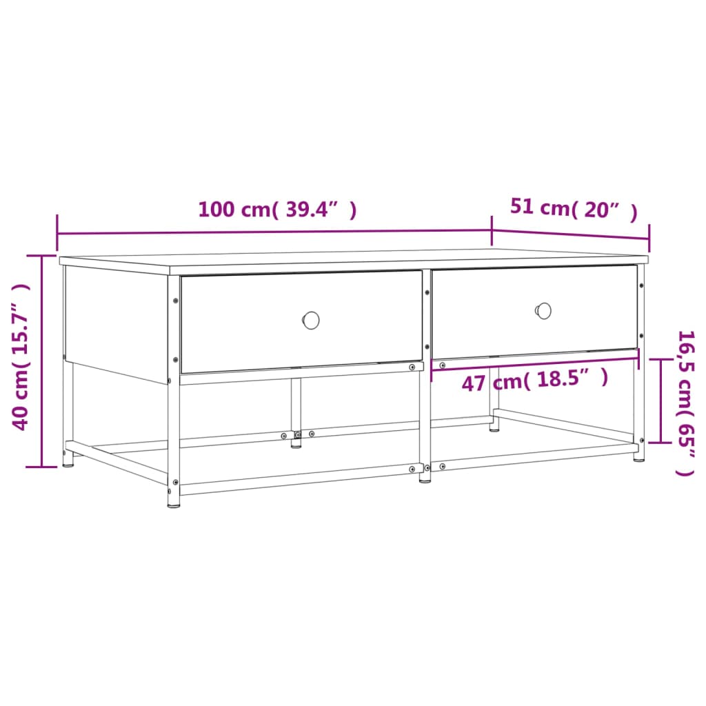 vidaXL Coffee Table Grey Sonoma 100x51x40 cm Engineered Wood