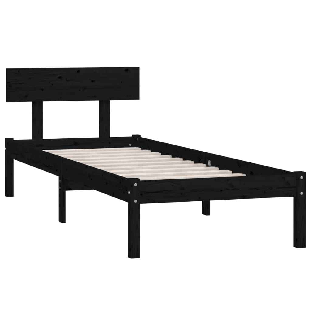 vidaXL Bed Frame without Mattress Black Solid Wood 100x200 cm